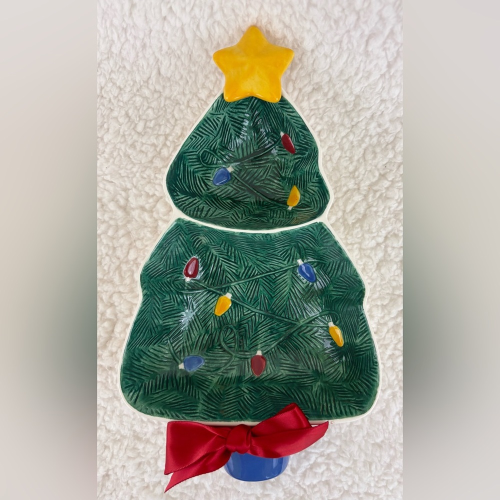 Vintage 1980's Hallmark Ceramic Christmas Tree Serving Dish for Candy & Nuts